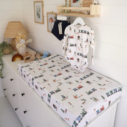 Trains Organic Bassinet Sheet / Change Pad Cover