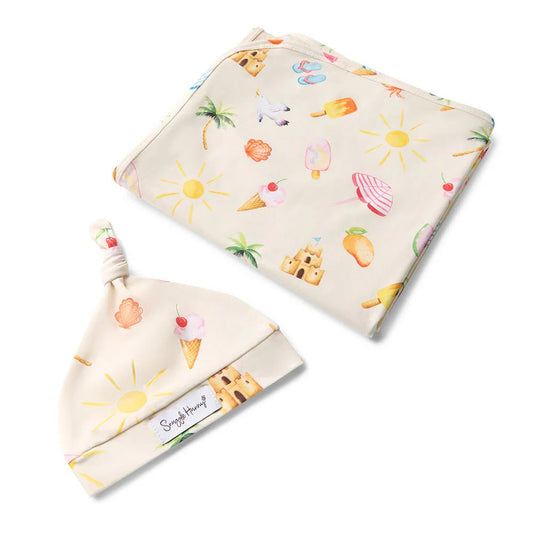 Beach Fun Organic Jersey Wrap & Beanie Set - Aster & Ruby