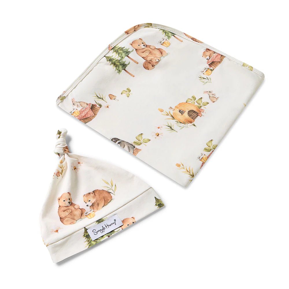 Bears Organic Jersey Wrap & Beanie Set - Aster & Ruby