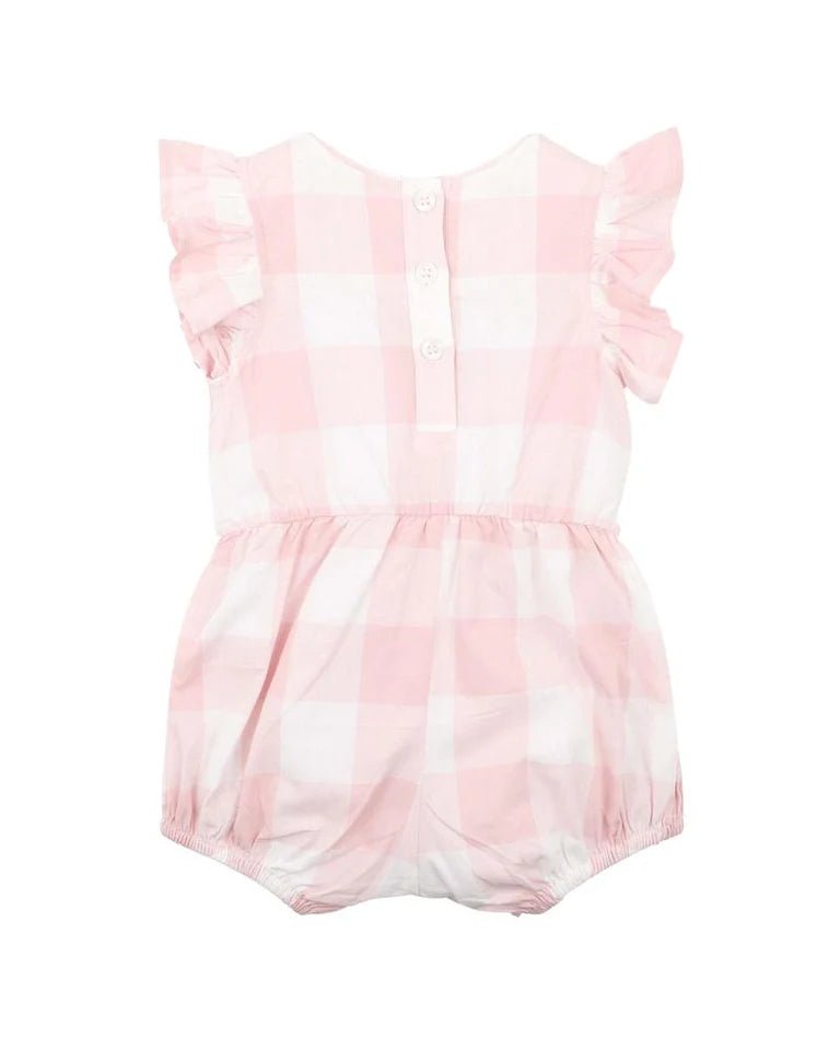 Bebe Lara Embroidered Check Romper - Aster & Ruby