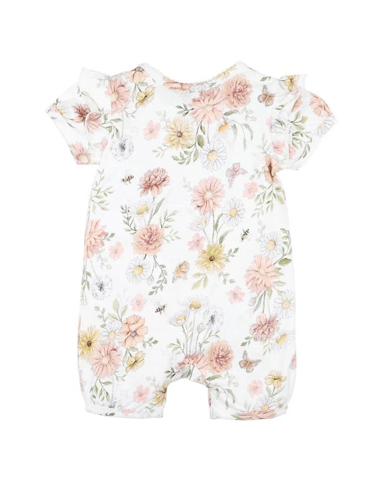 Bebe Lara Print SS Zip Romper - Aster & Ruby