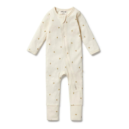 Bee Mine Organic Zipsuit with Feet - Aster & Ruby