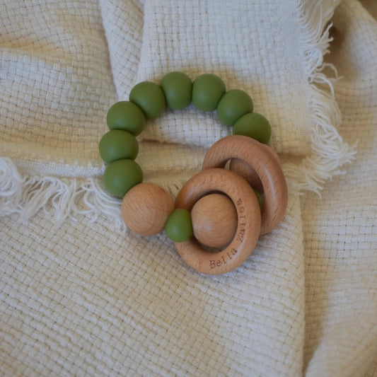 Bella Zailea Rattle Ring Teether Olive - Aster & Ruby