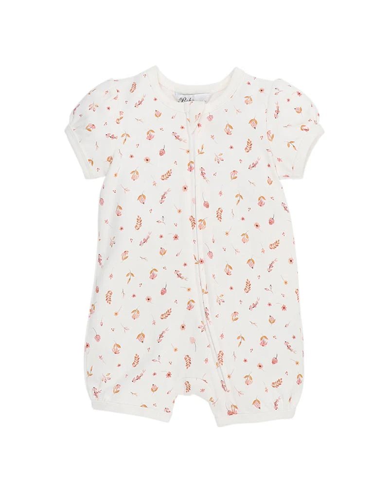 Billie Ditsy Print Organic SS Zip Romper - Aster & Ruby