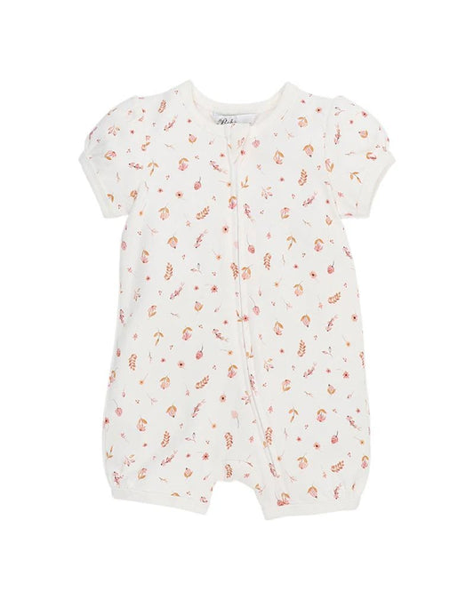 Billie Ditsy Print Organic SS Zip Romper - Aster & Ruby