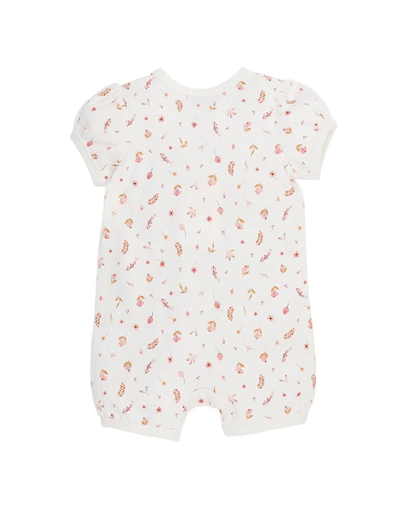 Billie Ditsy Print Organic SS Zip Romper - Aster & Ruby
