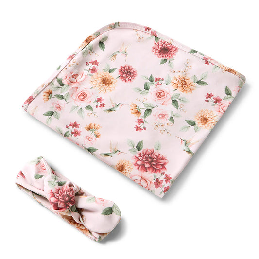 Birds & Blooms Organic Jersey Wrap & Topknot Set