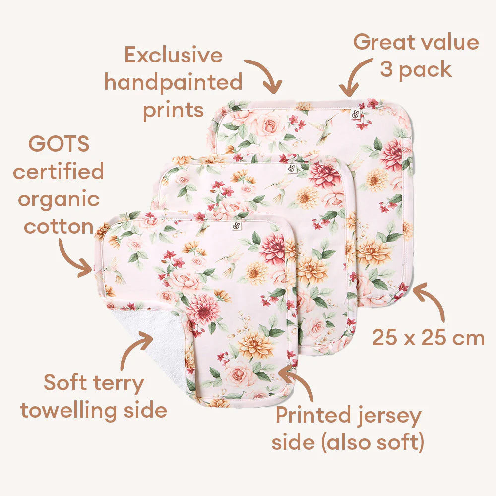 Birds & Blooms Organic Wash Cloths - 3 Pack
