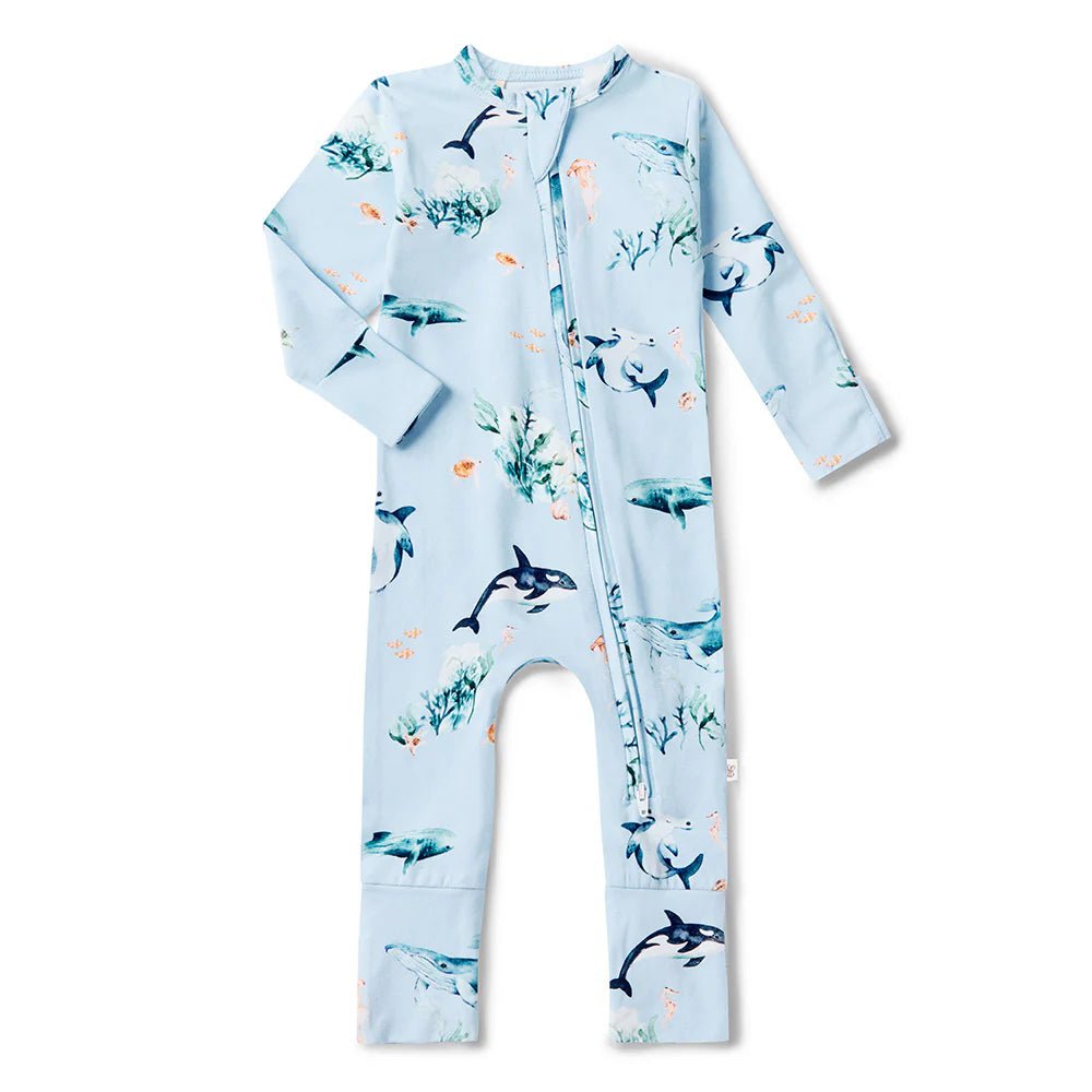 Blue Ocean Organic Snugglesuit Convertible Romper - Aster & Ruby
