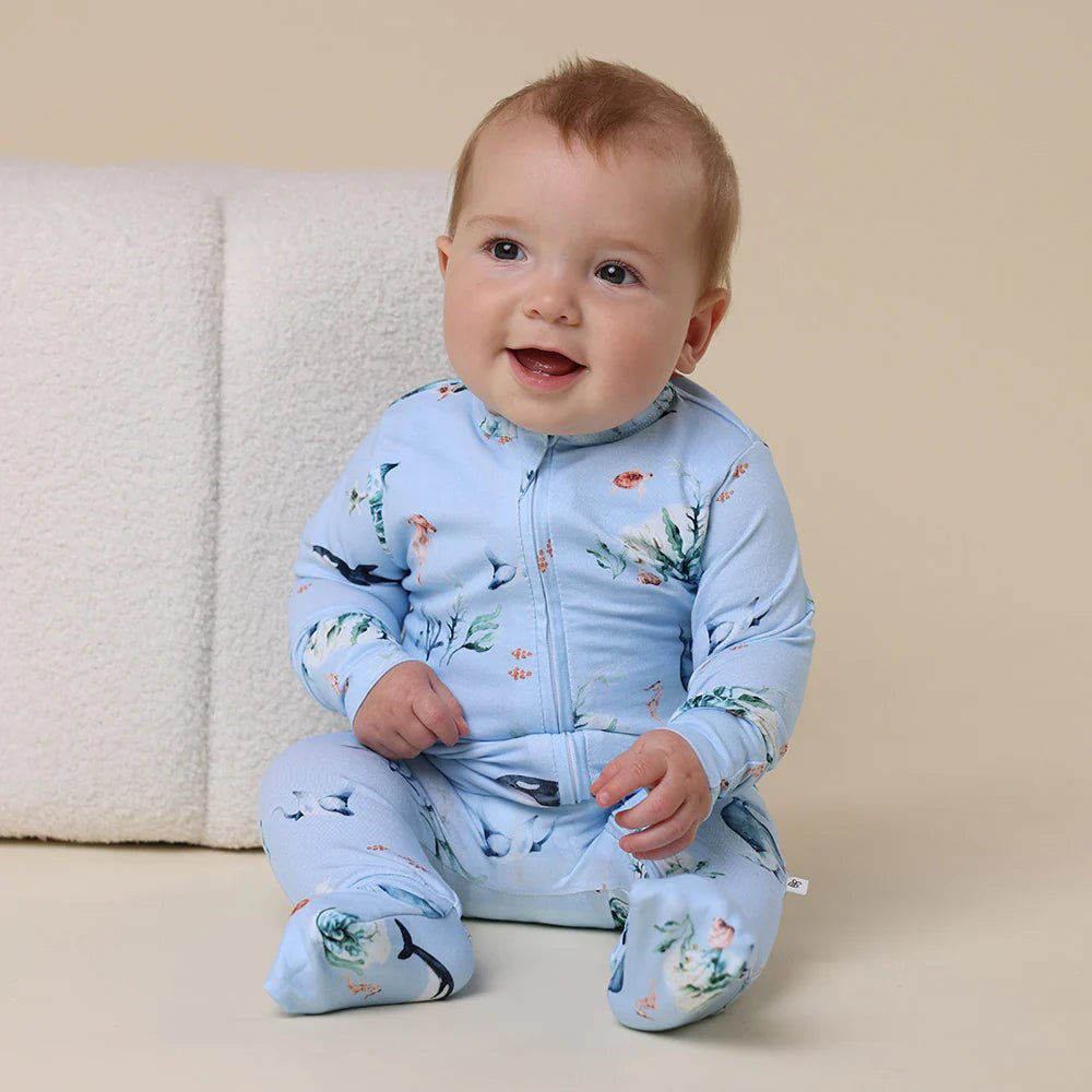 Blue Ocean Organic Snugglesuit Convertible Romper - Aster & Ruby