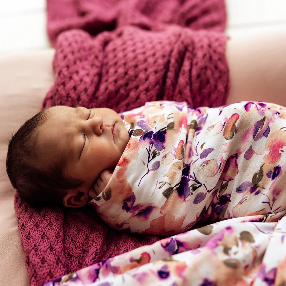 Blushing Beauty Organic Jersey Wrap & Topknot Set - Aster & Ruby
