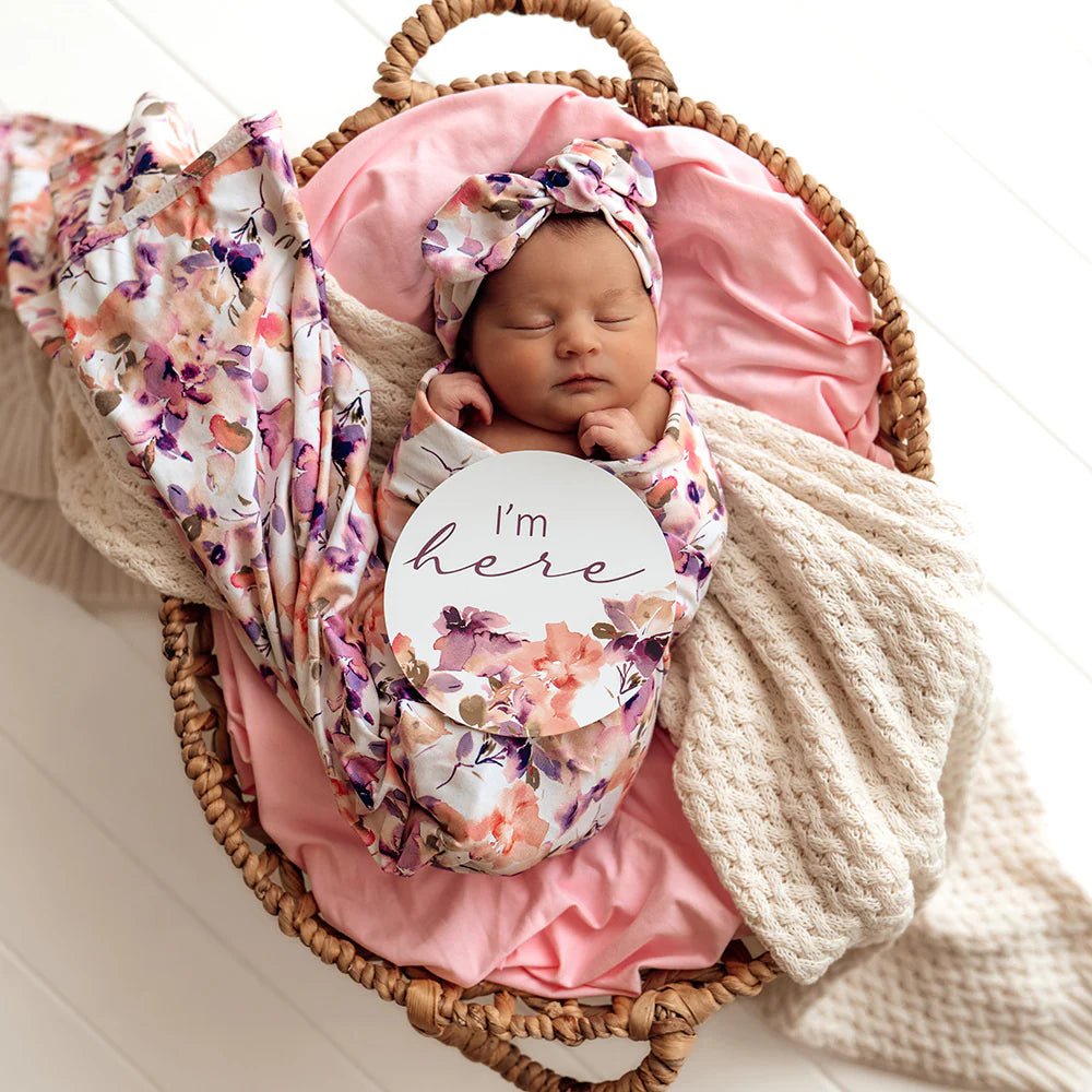 Blushing Beauty Organic Jersey Wrap & Topknot Set - Aster & Ruby