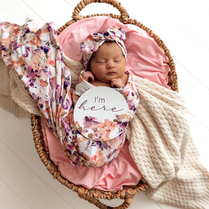 Blushing Beauty Organic Jersey Wrap & Topknot Set - Aster & Ruby