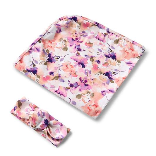 Blushing Beauty Organic Jersey Wrap & Topknot Set - Aster & Ruby
