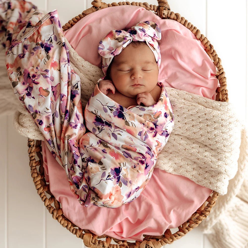 Blushing Beauty Organic Jersey Wrap & Topknot Set - Aster & Ruby