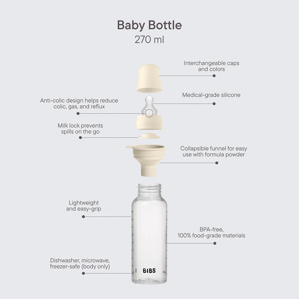 BIBS Baby Bottle Silicone 270ml Medium Flow Ivory | Aster & Ruby