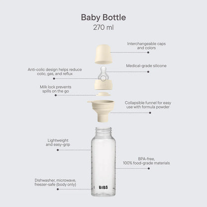 BIBS Baby Bottle Silicone 270ml Medium Flow Ivory | Aster & Ruby