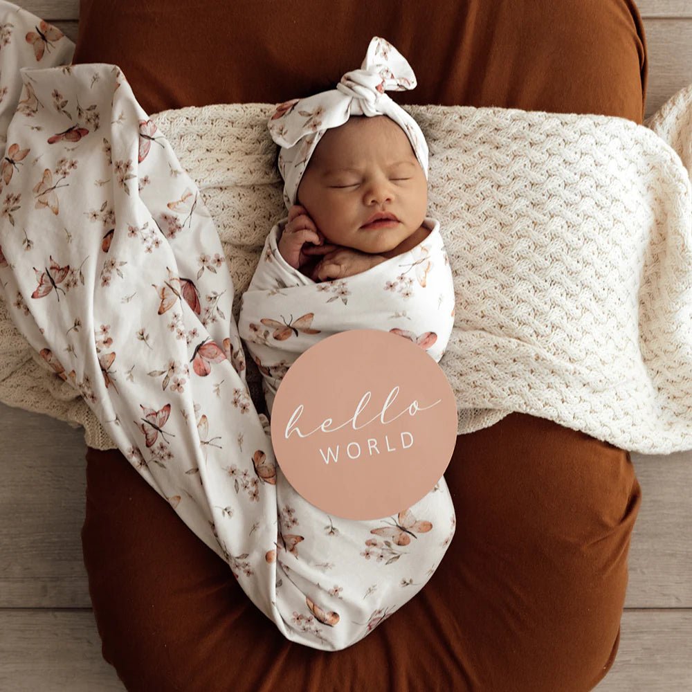 Butterfly Organic Jersey Wrap & Topknot Set - Aster & Ruby
