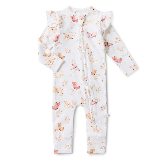 Butterfly Organic Snugglesuit Convertible Romper with Frill - Aster & Ruby
