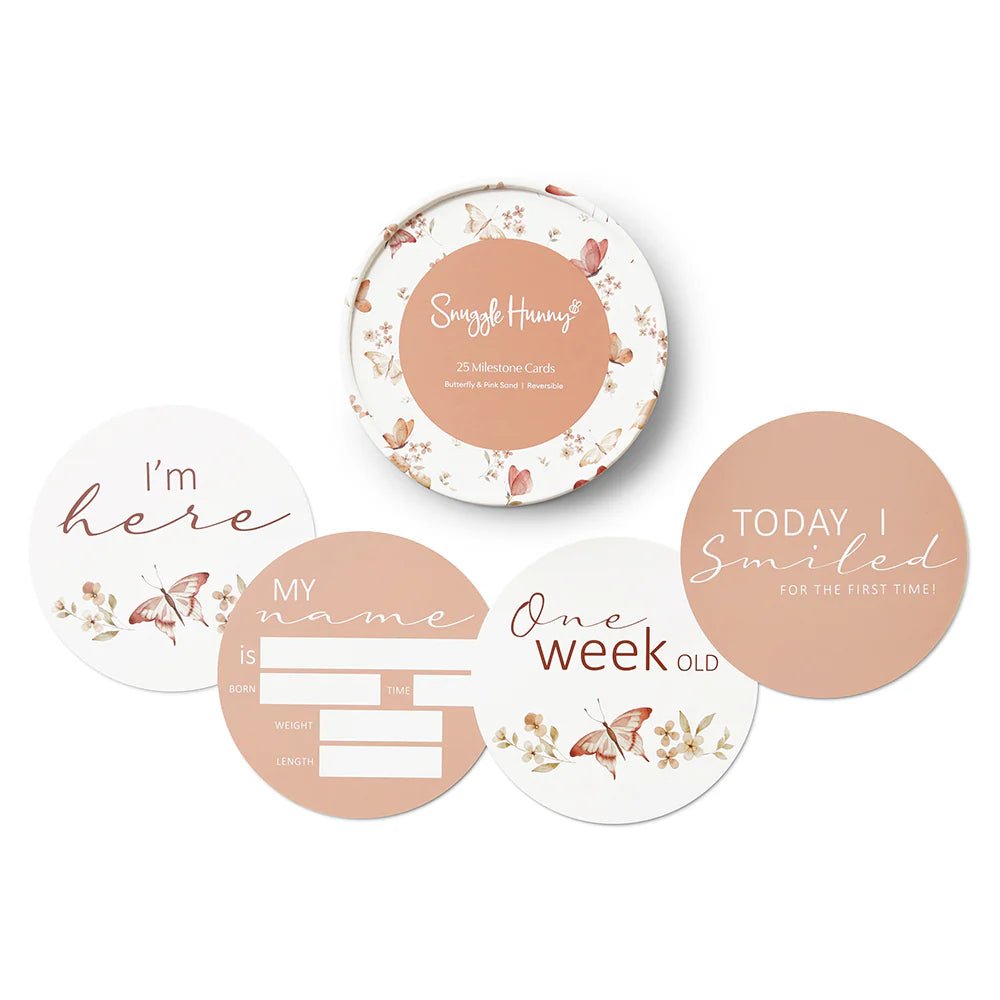 Butterfly & Pink Sand Reversible Milestone Cards - Aster & Ruby