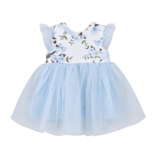 Camilla Floral Doll Dress Dusty Blue-Aster & Ruby