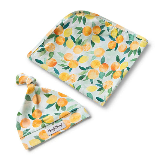 Citrus Squeeze Organic Jersey Wrap & Beanie Set - Aster & Ruby