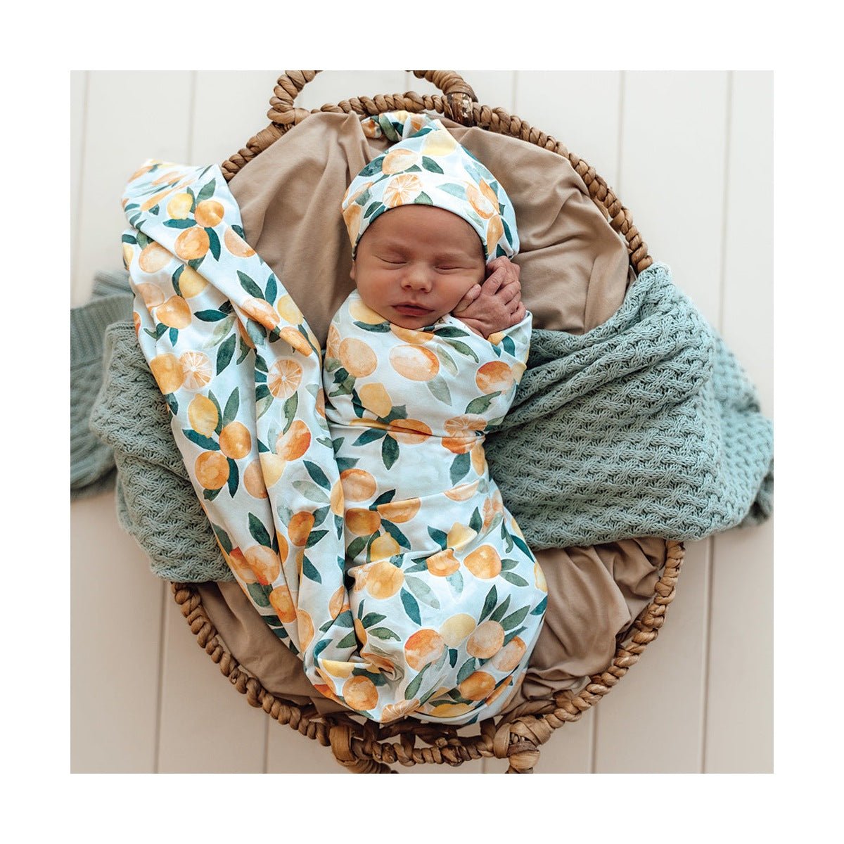 Citrus Squeeze Organic Jersey Wrap & Beanie Set - Aster & Ruby