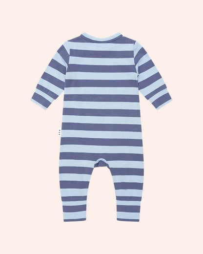 College Hux Blue Stripe Romper - Aster & Ruby