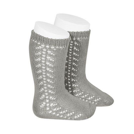 Condor Openwork Kneehigh Socks Aluminium-Aster & Ruby