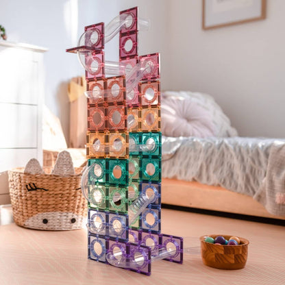 Connetix Tiles 92 Piece Pastel Ball Run Pack - Aster & Ruby