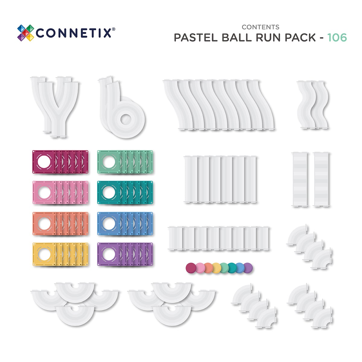 Connetix Tiles 92 Piece Pastel Ball Run Pack - Aster & Ruby