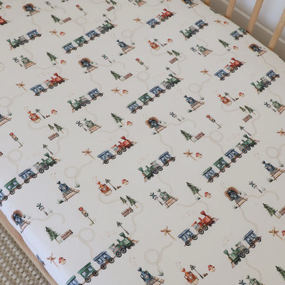 Trains Organic Fitted Cot Sheet
