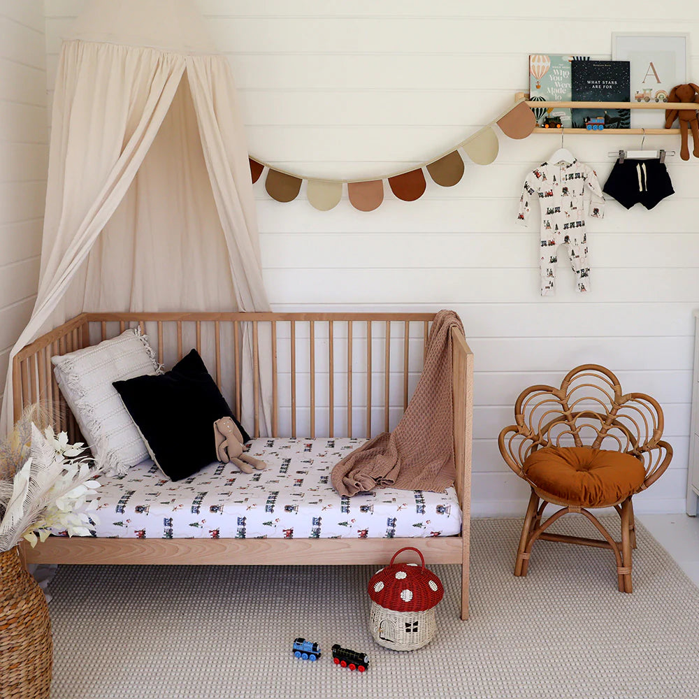 Trains Organic Fitted Cot Sheet