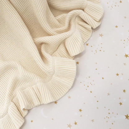 Cream Ruffle Knit Organic Baby Blanket