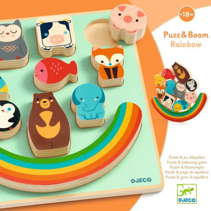 Djeco 11 Piece Puzz & Boom Rainbow Wooden Balancing Puzzle - Aster & Ruby