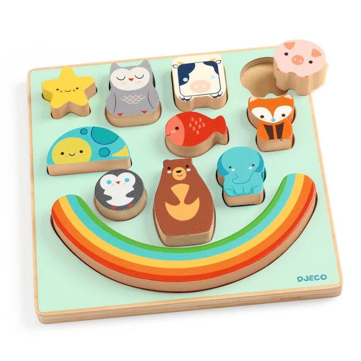 Djeco 11 Piece Puzz & Boom Rainbow Wooden Balancing Puzzle - Aster & Ruby