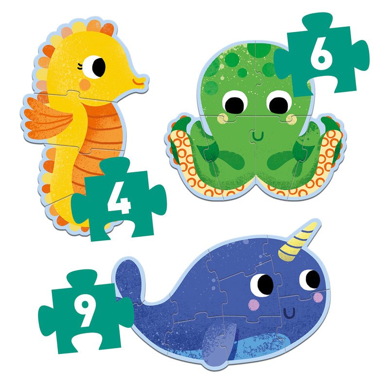 Djeco In The Sea 4,6 & 9pc Progressive Puzzle - Aster & Ruby