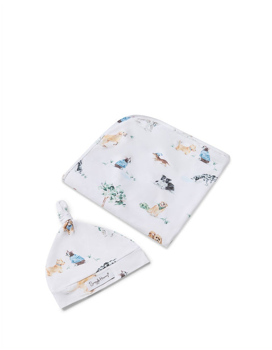 Dog Park Organic Jersey Wrap & Beanie Set - Aster & Ruby