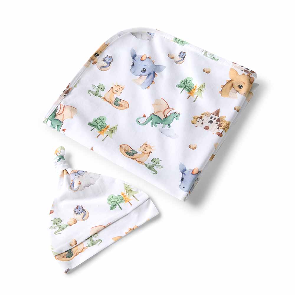 Dragon Organic Jersey Wrap & Beanie Set - Aster & Ruby