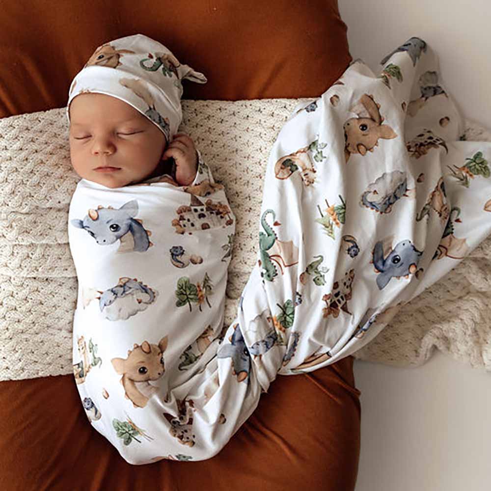 Dragon Organic Jersey Wrap & Beanie Set - Aster & Ruby