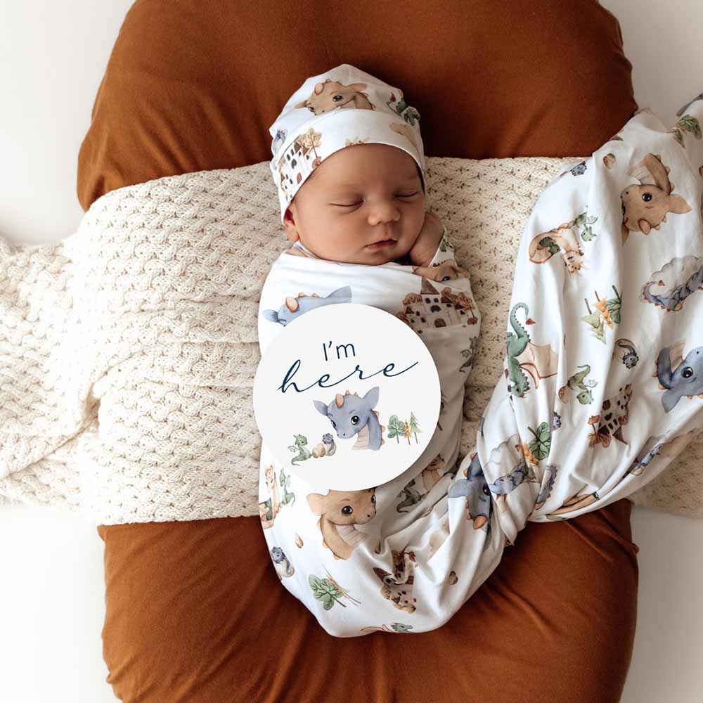 Dragon Organic Jersey Wrap & Beanie Set - Aster & Ruby
