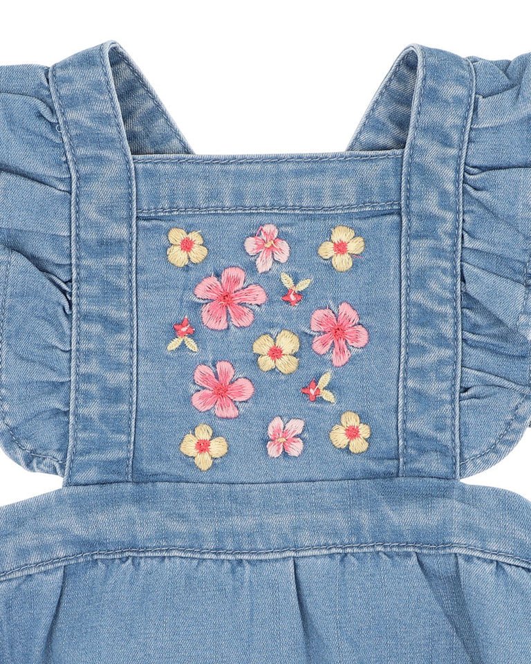 Embroidered Denim Romper - Aster & Ruby