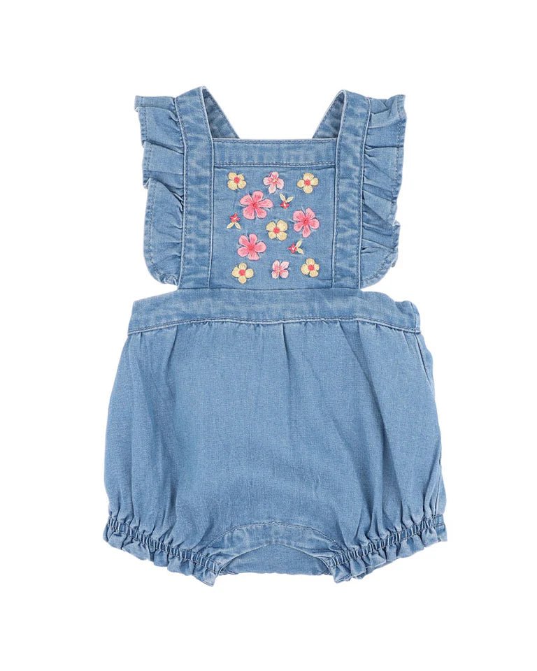 Embroidered Denim Romper - Aster & Ruby