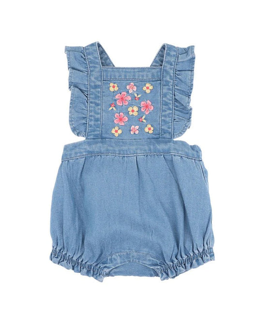 Embroidered Denim Romper - Aster & Ruby