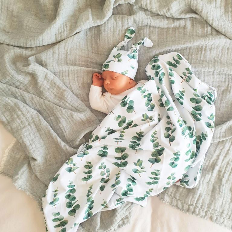 Eucalyptus Beanie Swaddle Set-Aster & Ruby