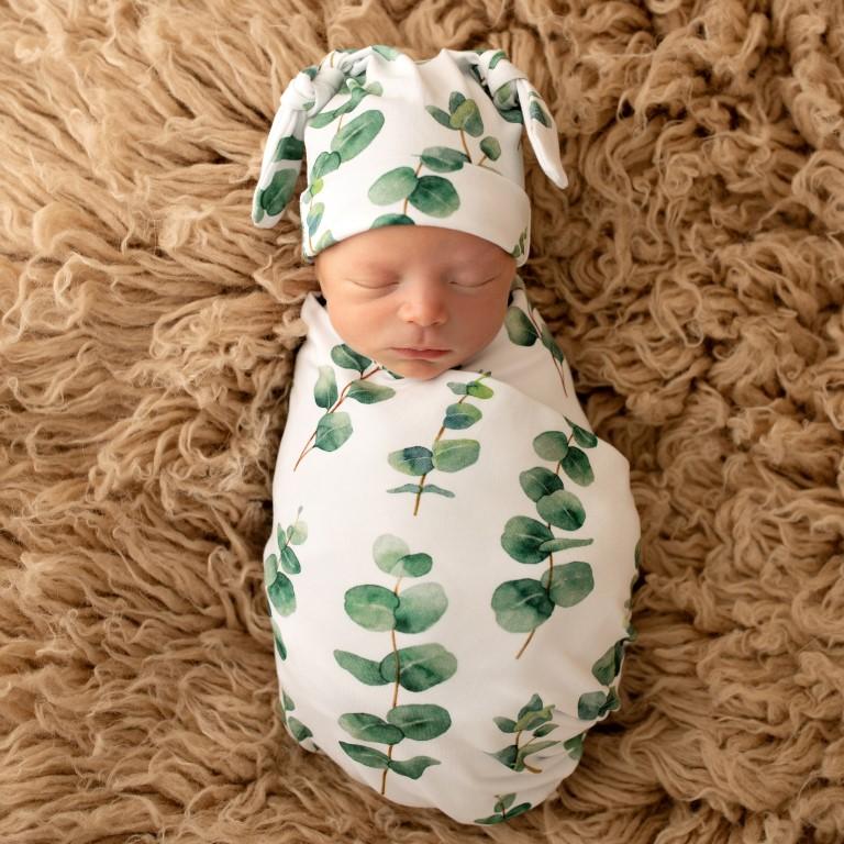 Eucalyptus Beanie Swaddle Set-Aster & Ruby