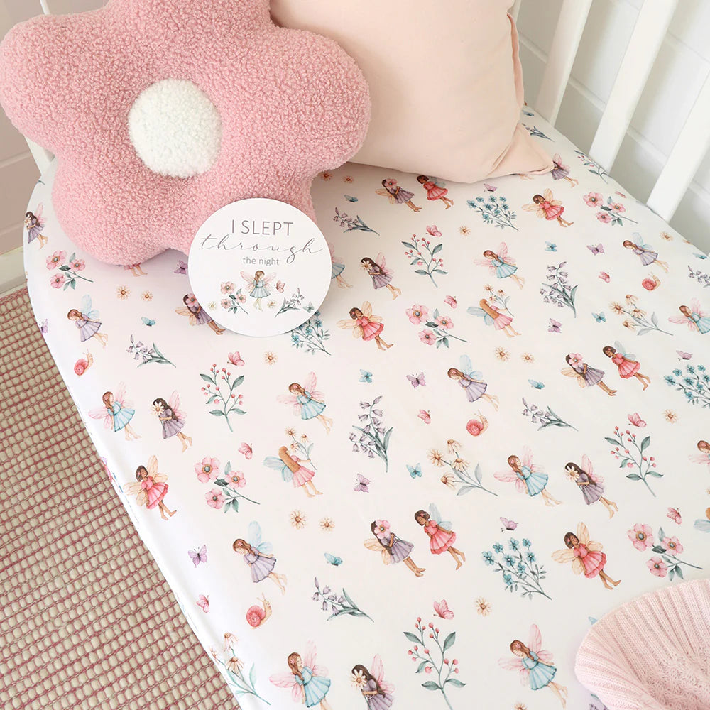 Organic Fitted Cot Sheet Fairy Garden