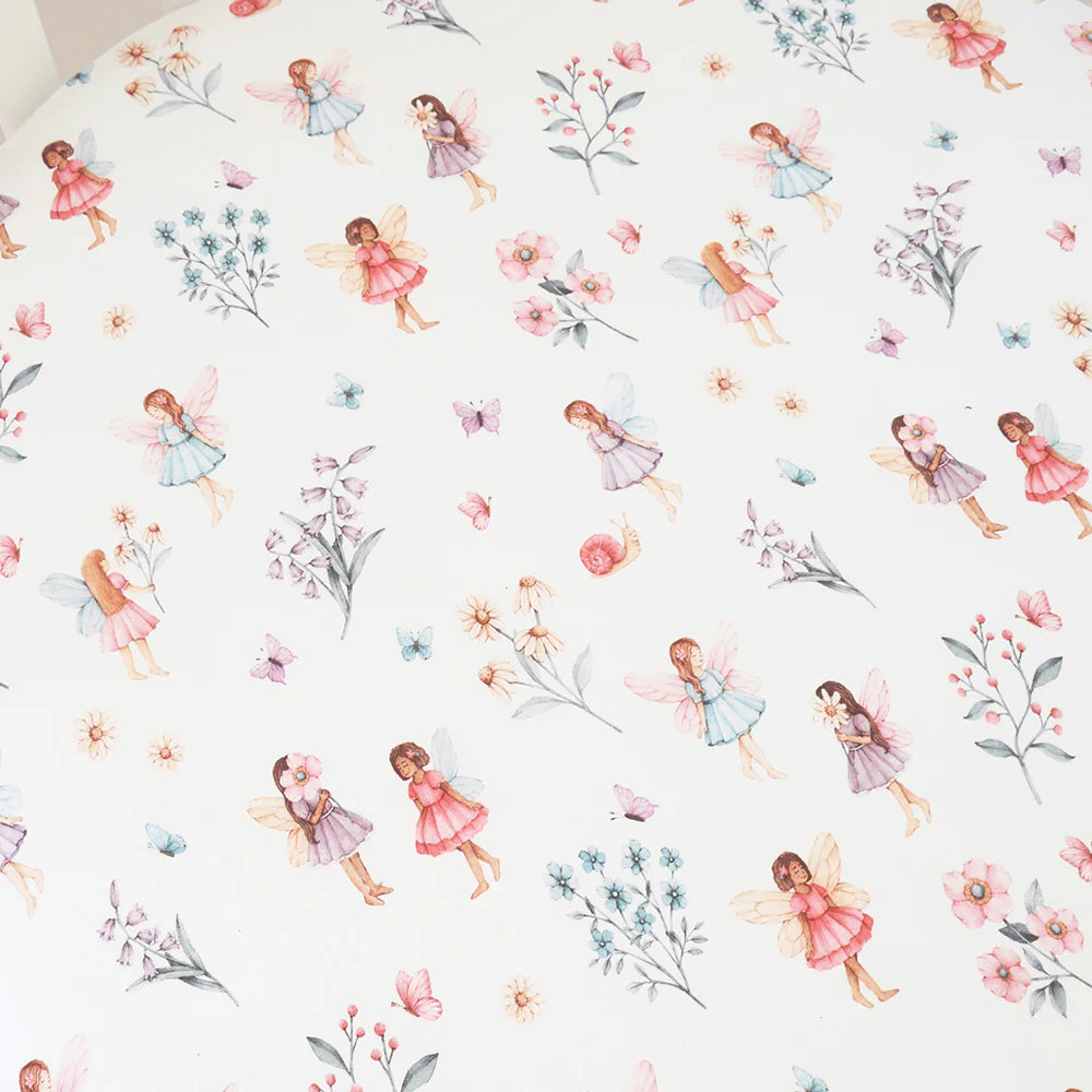 Organic Fitted Cot Sheet Fairy Garden