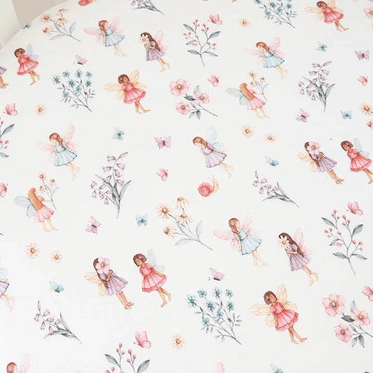 Organic Fitted Cot Sheet Fairy Garden