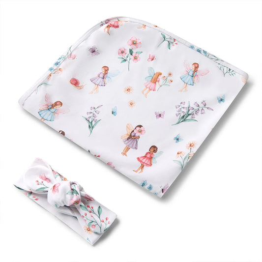 Organic Jersey Wrap & Topknot Set Fairy Garden